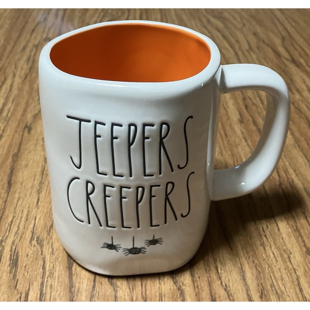 Rae Dunn Jeepers Creepers Halloween Coffee Mug Cup Spider Graphics 18 oz. NEW
